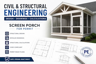 civil and structural engineering design, drawings, screen porch and calculations