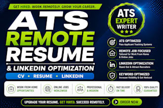 write ats remote resume and linkedin for online jobs