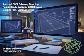 autocad civil 3d driveway drafting, grading plan  driveway cad drawing