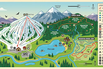 illustrate custom ski trail map, park map, hiking map and outdoor adventure maps