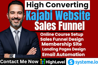 design kajabi online course website, sales funnel and membership site