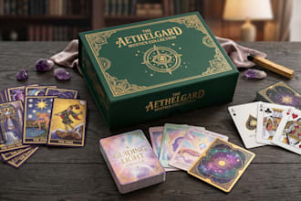 design custom card game, playing cards, tarot, oracle, affirmation card deck box