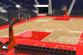 recreate basketball arena 3d visualization, sport facility ,indoor layout,render