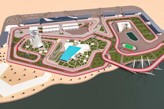 design 3d formula 1 racetrack, kart racing circuit,racing masterplan,road render