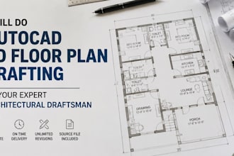 do autocad 2d floor plan drafting as your expert architectural draftsman