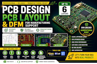 design circuit board, pcb layout and provide pcb dfm for manufacturing support