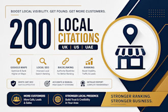 do 200 uk us local citations google maps local business seo backlinking ranking