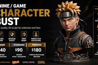 anime or game character bust for 3d printing