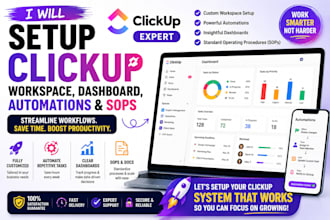setup clickup workspace with dashboard automations and sops as clickup expert
