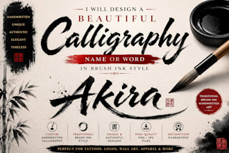 design beautiful handwritten calligraphy name or calligraphy word in brush ink