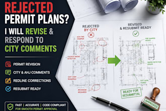 revise rejected permit plans and respond to city comments
