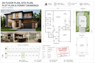 draw 2d floor plan, site plan, plot plan and permit drawings for city approval