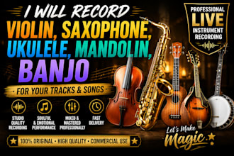 record violin, saxophone, ukulele, mandolin, banjo for your track and songs