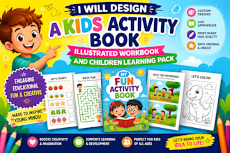 design a kids activity book illustrated workbook and children learning pack