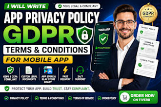 write app privacy policy gdpr terms and conditions for mobile app