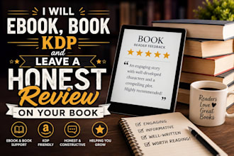 ebook, book kdp and leave a honest review on your book