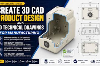create 3d cad product design and 2d technical drawings for manufacturing