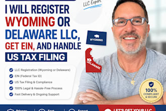 register wyoming or delaware llc, get ein, and file US taxes