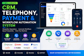 create CRM, telephony, payment and workflow automation system api integration