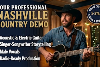 write and produce custom country songs, acoustic tracks guitar session sing demo