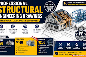 design structural permit drawings with pe stamp for mo, tx, ca, fl