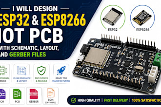 design esp32 and esp8266 iot pcb with schematic layout and gerber file