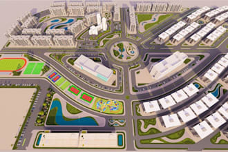 residential complex 3d visual, presentation site plan rendering, vr walkthrough