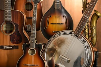 play and record folk guitars and mandolin, banjo saxophone and dobro