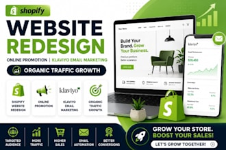 shopify website redesig,online promotion,klaviyo email marketing,organic traffic