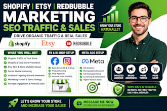 promote shopify etsy redbubble marketing store SEO boost shopify traffic sales