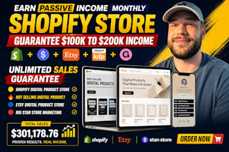 set up 7figure shopify digital product store, etsy shop, stanstore, shopify pod