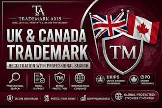 file UK and canada  trademark registration with professional search ukipo cipo