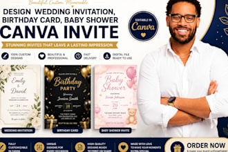 design wedding invitation card, birthday card, baby shower canva invite