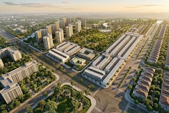 design urban planning masterplan smartcity 3d aerial subdivision siteplan render