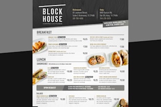 design a clean menu, restaurant menu, price list, or menu template