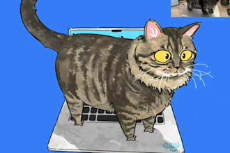 do a cute watercolor cat portrait with chonky kawaii charm