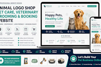 design responsive animal logo shop pet care veterinary grooming booking website