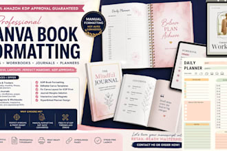 amazon kdp book formatting book layout canva workbook kdp journal planner design