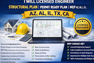 licensed engineer, structural plan permit ready plan, mep az, al, il, tx, ca, tx