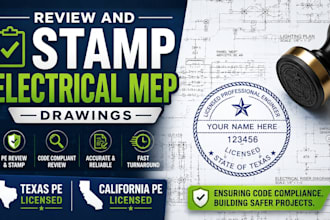 review and stamp electrical mep drawings texas california pe