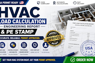 provide load calculation, hvac engineer report and pe stamp for USA