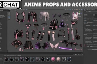 design vrchat avatar outfit, anime avatar accessories, clothing, props, weapon