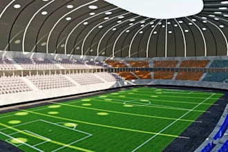 develop basketball stadium design, game arenas, photorealistic rendering, 3d gyn
