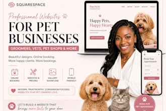 squarespace pet, puppy grooming website dog washing website veterinary website