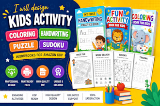 design kids activity books coloring handwriting puzzle sudoku workbooks for kdp