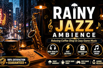 make rainy jazz ambience, coffee shop jazz, lounge music, cozy game music,