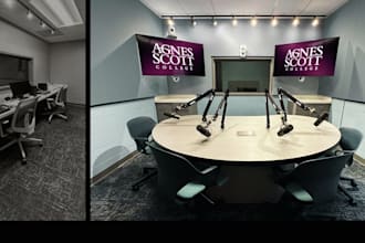 do 3d podcast studio design, podcast setup, studio layout, talk show studio