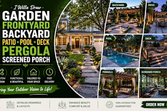 draw garden frontyard backyard patio pool deck pergola screen porch