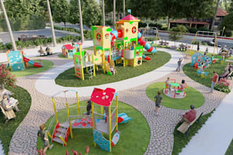 render landscape playground,kids play park, hospitality area,recreational center