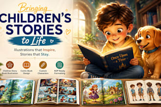 children story book illustration, children comic  book design for amazon kdp